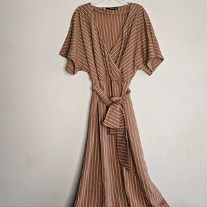 Reserved brown striped short sleeve belted shirt dress Size 38 Euro